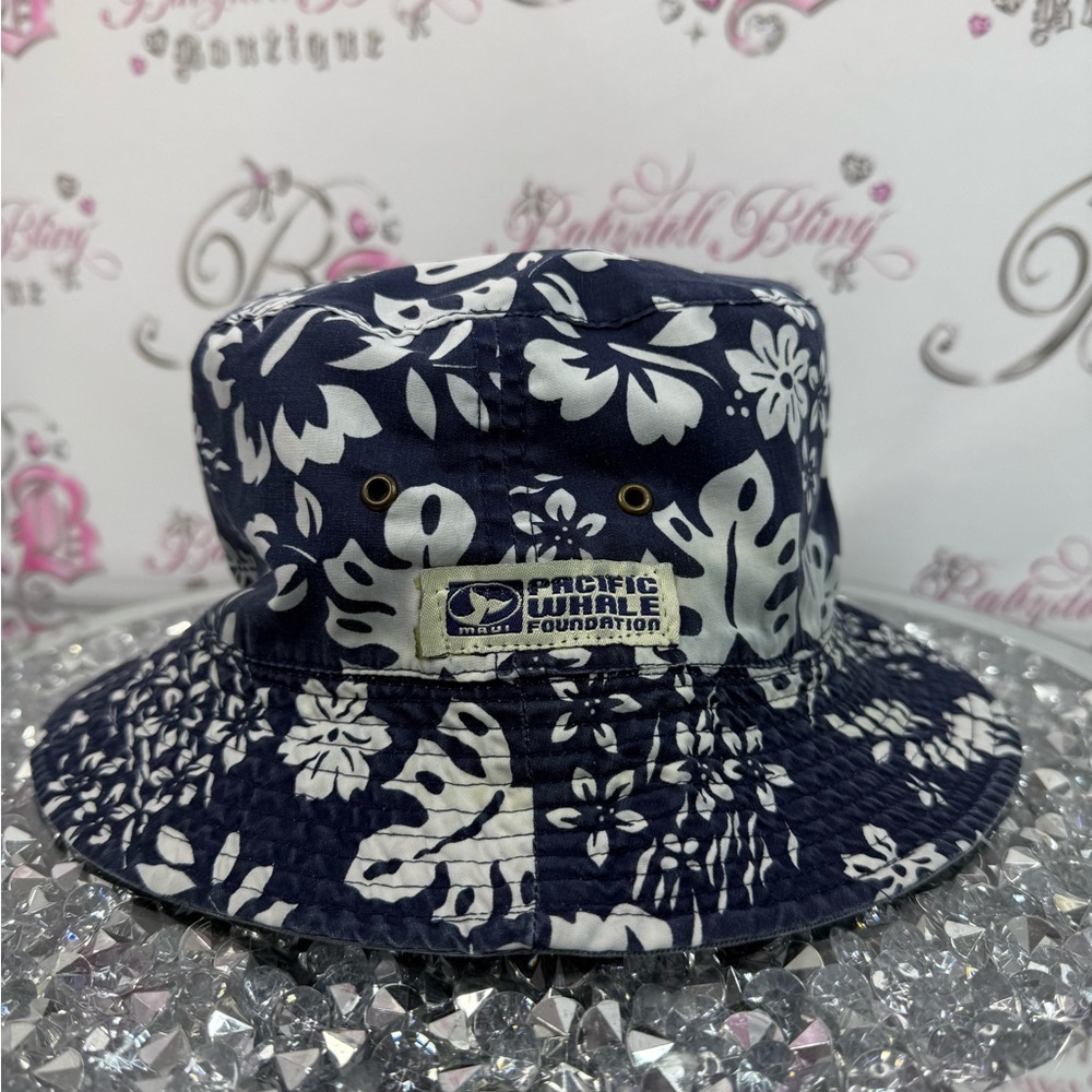 Maui pacific whale foundation floral Hawaii tropical Navy Floral Bucket Hat
